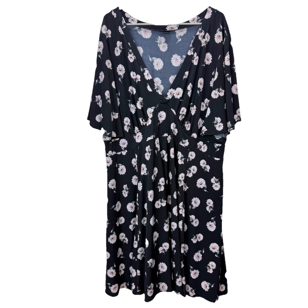 Torrid Black Pink Floral Studio Knit‎ Flutter Sleeve Stretch Dress Size 4X - Picture 5 of 11